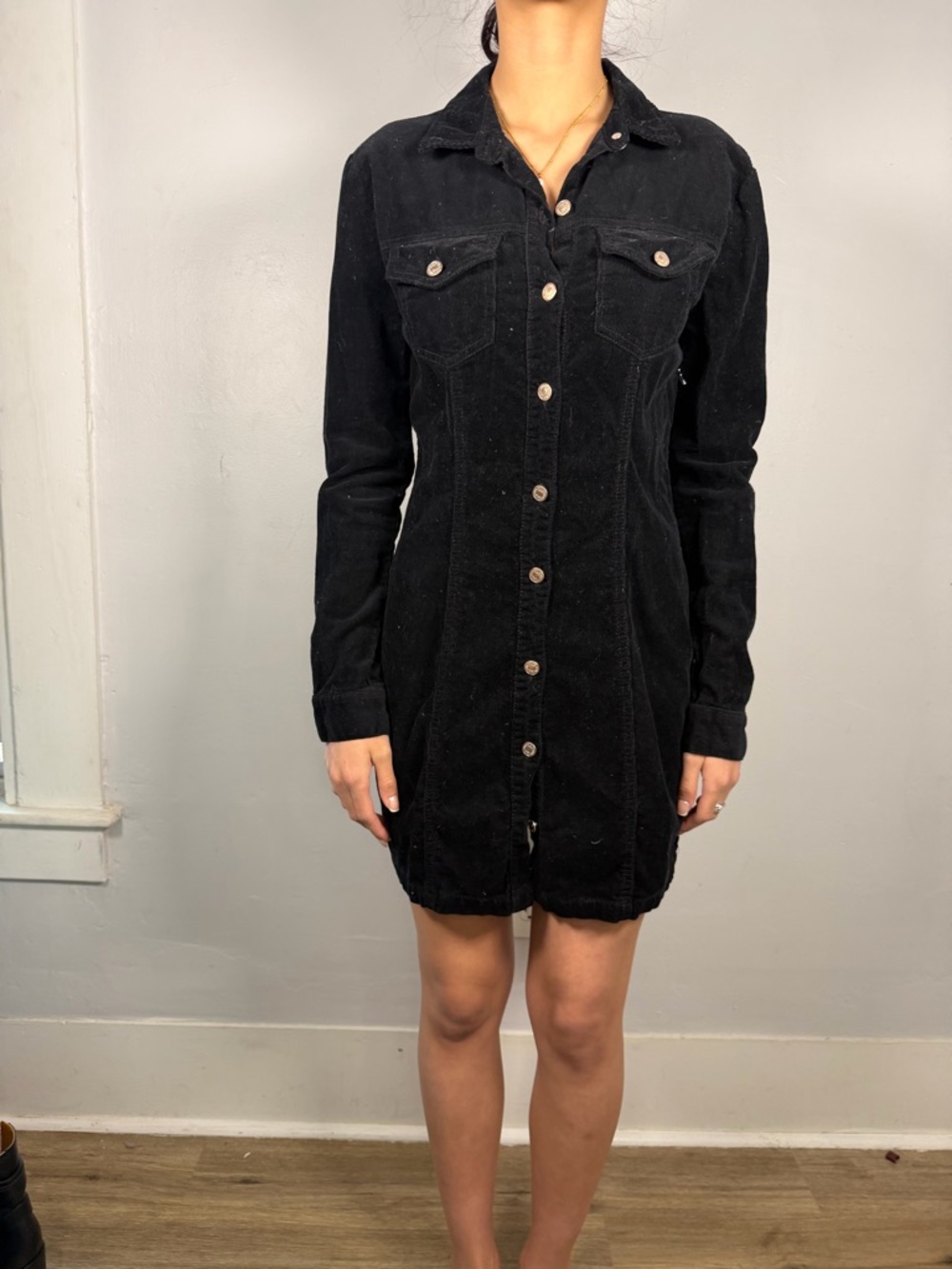 NWT Forever 21 Black Button-Front Corduroy Shirt Dress - Women